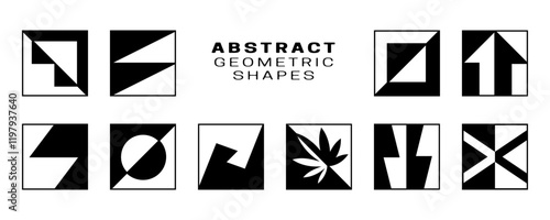 A diverse set of abstract geometric shapes combining organic and angular elements. Great for creating unique design patterns, digital art, and modern decor. photo