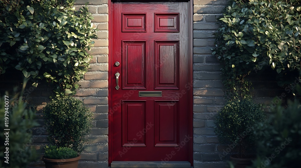 A back door with a glossy finish in deep ruby red A back door with a glossy finish in deep ruby red