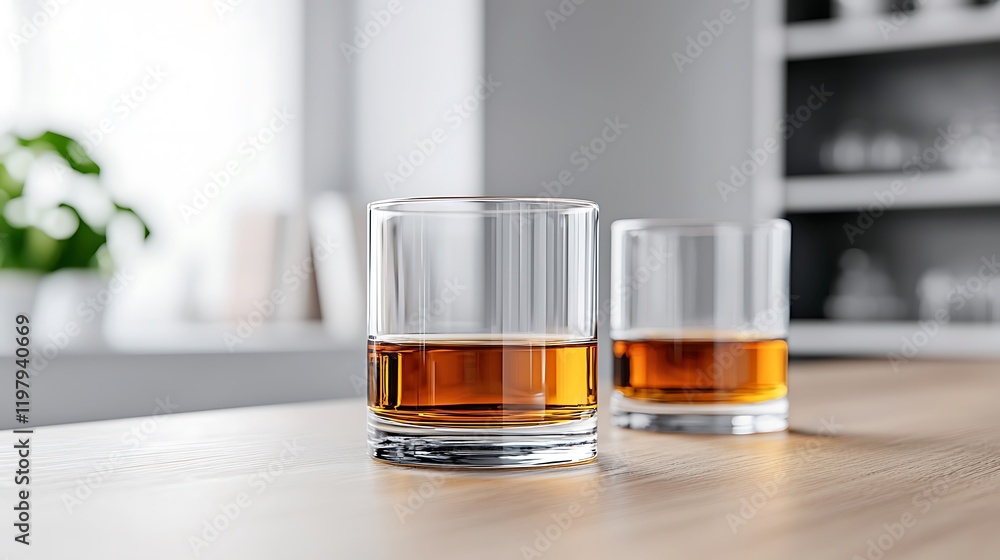 Two Glasses of Whiskey on a Wooden Table Two Glasses of Whiskey on a Wooden Table