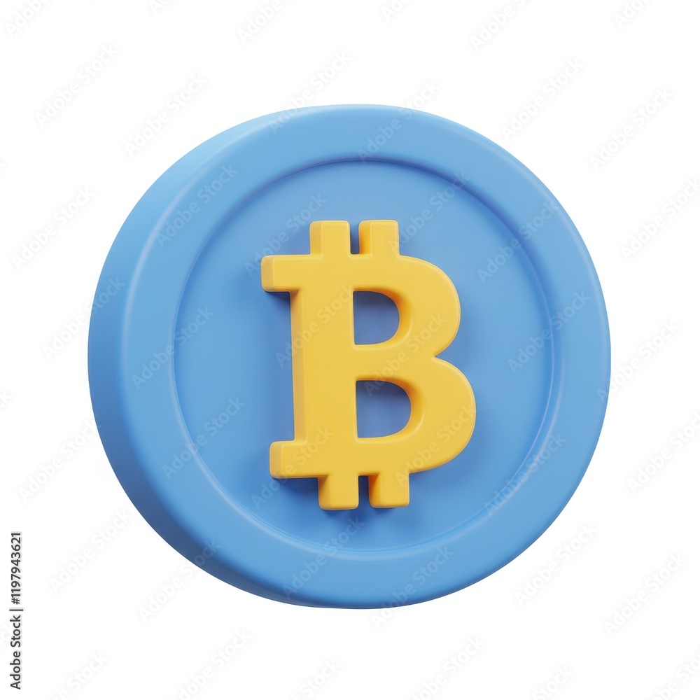 A 3D illustration of a blue Bitcoin coin isolated on a white background A 3D illustration of a blue Bitcoin coin isolated on a white background