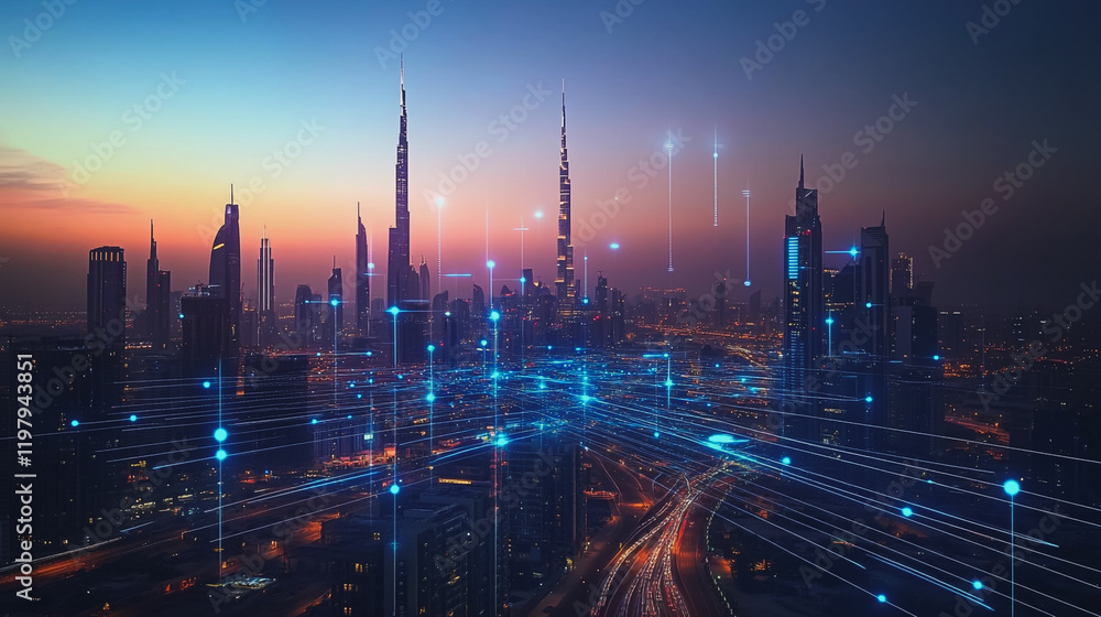 custom made wallpaper toronto digitalAbstract business man stands on the peak of success amid tall, innovative Smart city and graphs with statistics to analyze business potential and predict future developments in company growth.