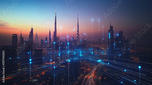 Wallpaper Mural Abstract business man stands on the peak of success amid tall, innovative Smart city and graphs with statistics to analyze business potential and predict future developments in company growth. Torontodigital.ca