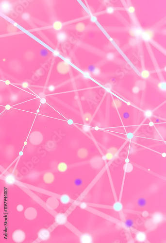 Wallpaper Mural Visualization of big data. The concept of network connectivity . Abstract pink background with lines and dots of different colors. 3D rendering, colorful, with white tones Torontodigital.ca