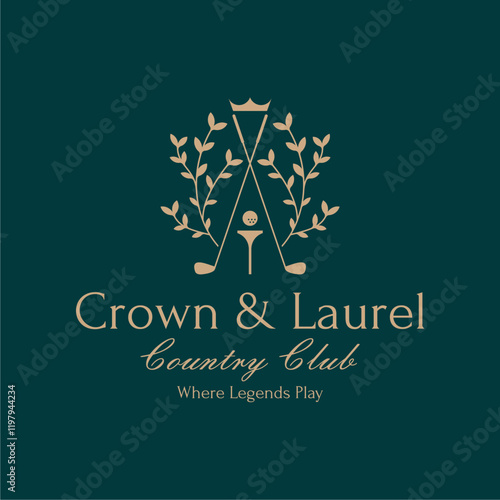 Luxury Vintage Retro Golf Club Emblem Logo with Classic Vibe, Crown, Laurel Wreath, Golf Ball and Golf Stick Illustration