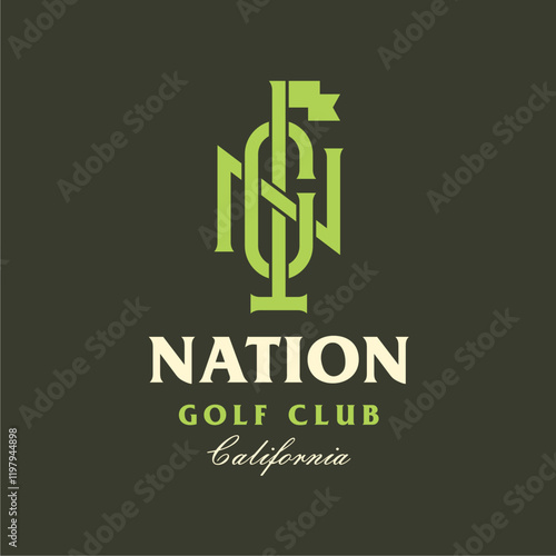 CN NC Initial Letter Golf Flag Logo Template. For Golf Club or Course, Tournament and Championship Monogram Badge & Emblem Symbol