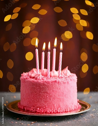 Obraz na płótnie pink birthday cake with 5 candles w salonie