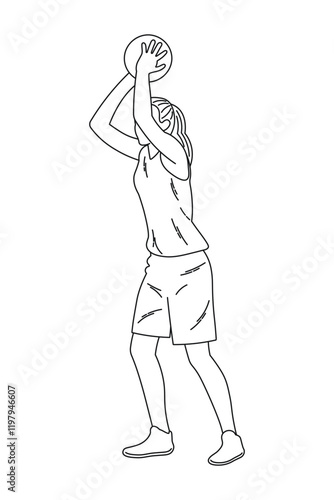 Young girl athlete preparing to shoot a basketball on the court during practice