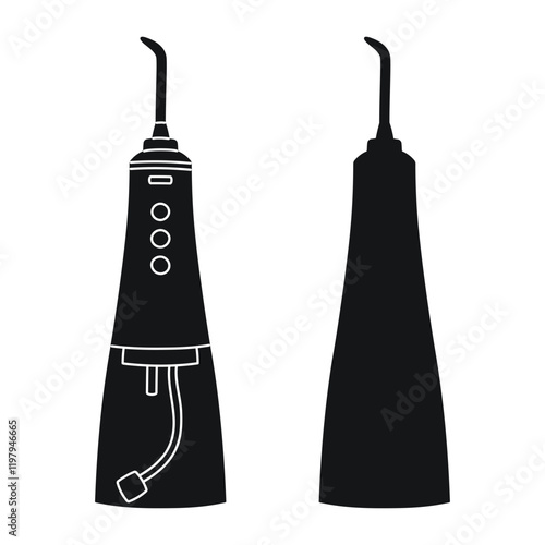 Black silhouette of an oral irrigator, water flosser, teeth brushing machine, portable water