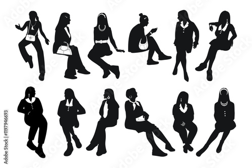 Accessories on female figures. Ties, bags, bows, hairbands, bandana, headbands, jewelry, earrings, watch, ring, necklace, pendants, cuff,  hair, accessories, hairpins, studs