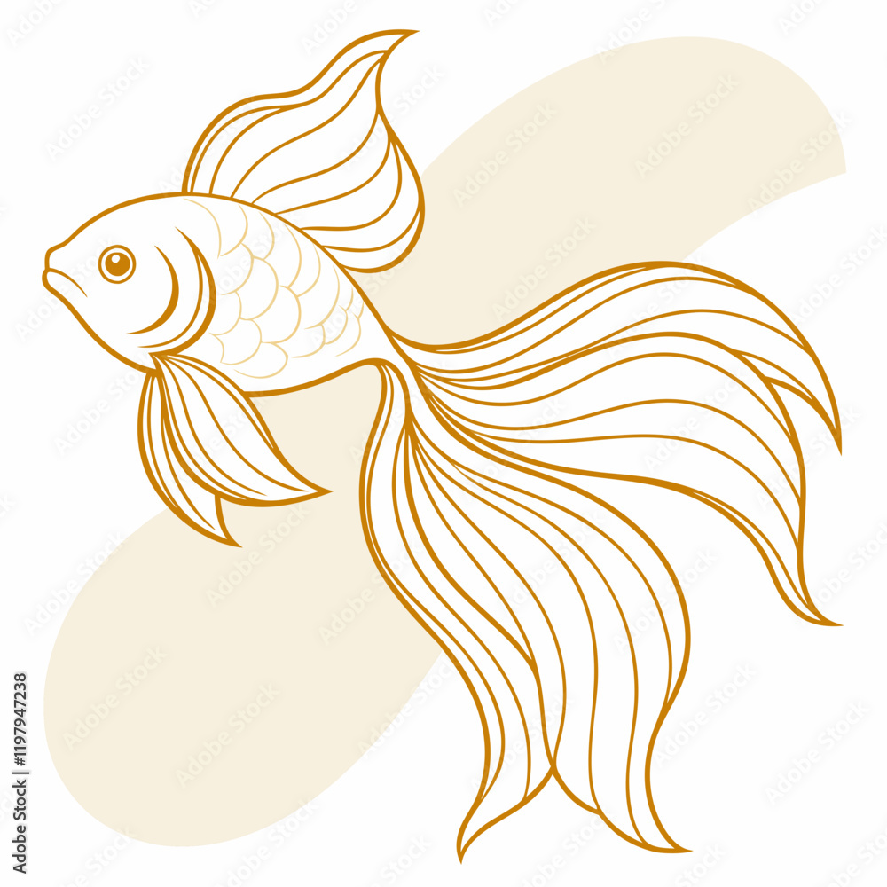 Fototapeta premium A minimalist illustration of a goldfish with flowing fins in a sleek, simple design.