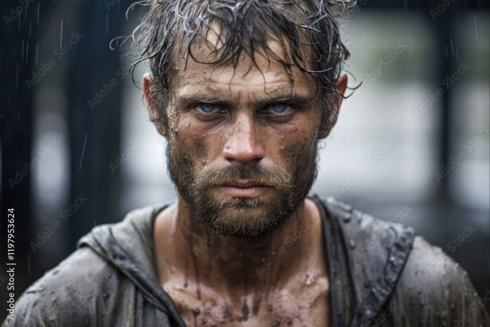 Dirty Portrait of Young Muscular Man with Intense Expression on Grungy Background Dirty Portrait of Young Muscular Man with Intense Expression on Grungy Background