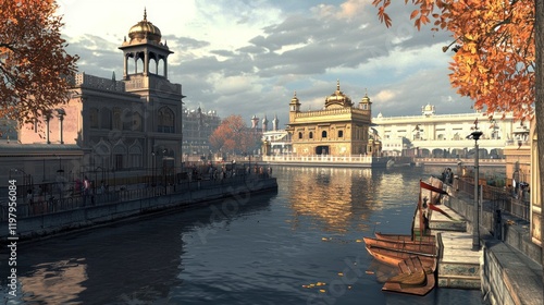 Amritsar Golden Temple autumn canal boats photo