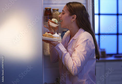 Hungry young woman taking s...