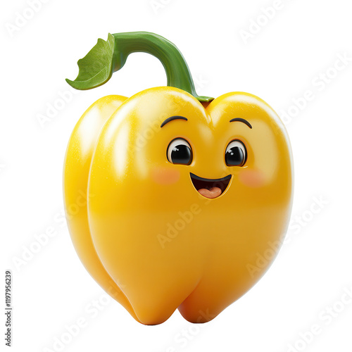 Happy yellow bell pepper with a smile and cartoonish features isolated on transparent background photo