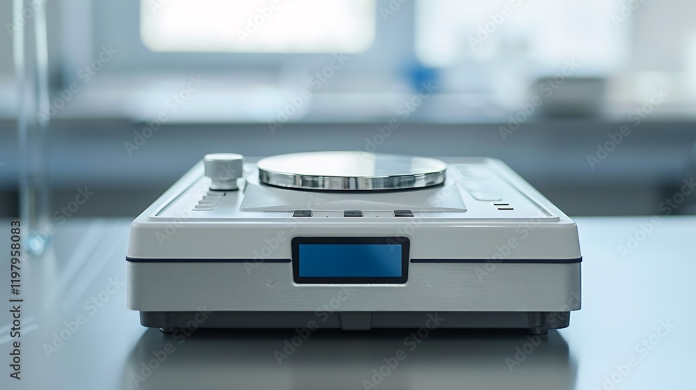 A precision analytical scale on a white background A precision analytical scale on a white background