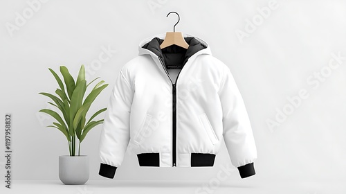 Wallpaper Mural White Hooded Puffer Jacket Mockup Torontodigital.ca