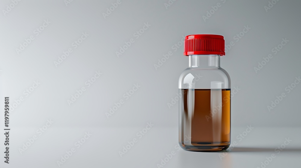A reagent bottle with a red cap on a white background A reagent bottle with a red cap on a white background