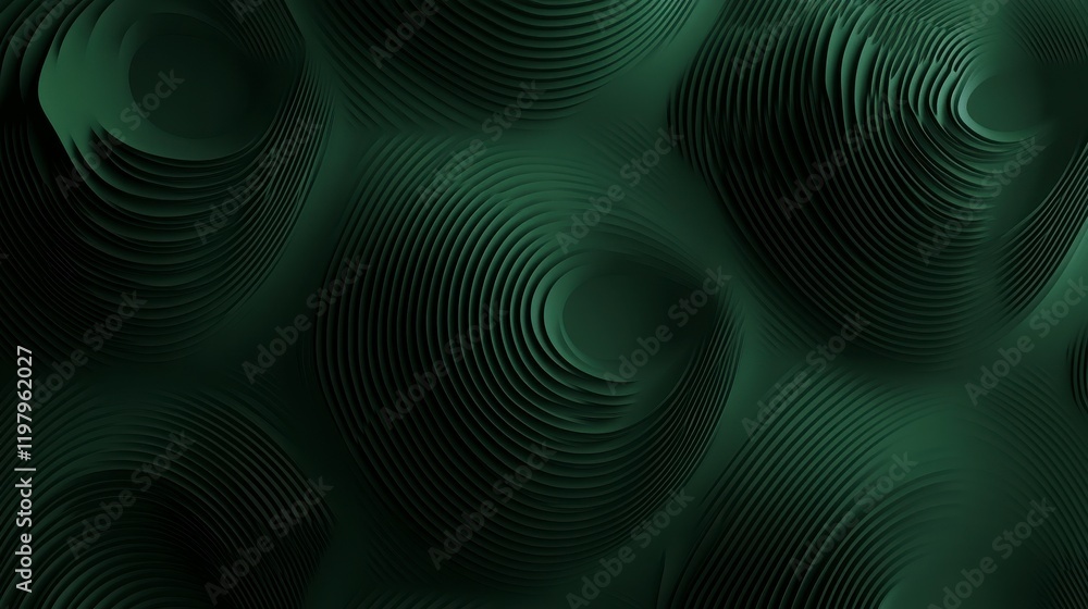 Fototapeta premium Dark Green Abstract Architectural Design. Intricate Geometric Patterns. Modern Building Facade. Dynamic 3D Structures. Concentric Circular Shapes. Layered Architectural Forms.