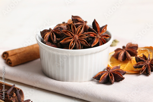 Star anise spice in white b...