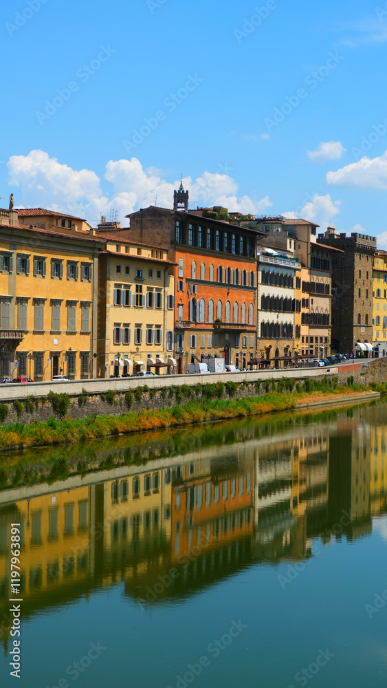 Florence Italy Firenze Buildings Reflected on River Florence Italy Firenze Buildings Reflected on River