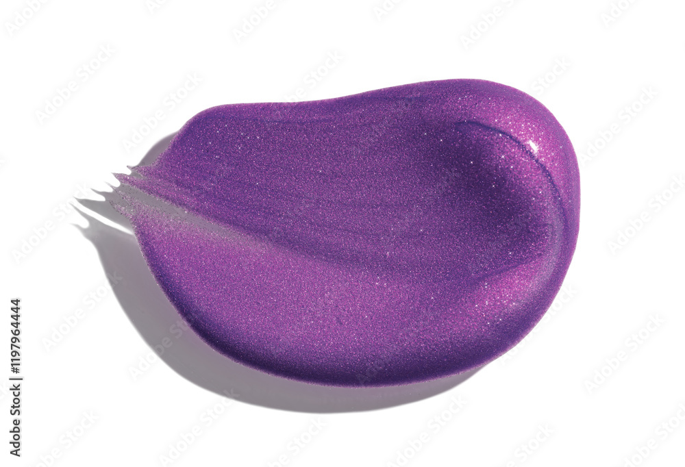 Cosmetic liquid product lip gloss purple glitter holographic swatch isolated on white background Cosmetic liquid product lip gloss purple glitter holographic swatch isolated on white background