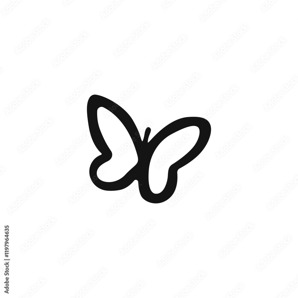 Fototapeta premium Black butterfly on white background vector. Simple butterfly vector icon. Butterfly freedom symbol. Stylish butterfly logo. Vector icon.