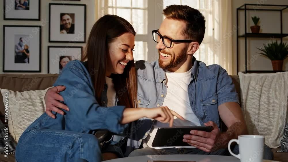 Couple Enjoying Quality Time Together in Cozy Living Room Scene Footage Couple Enjoying Quality Time Together in Cozy Living Room Scene Footage