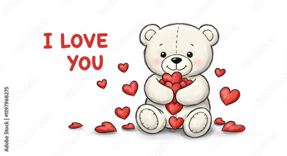A illustration of a white valentine's day fluffy polar bear holding a cluster of red hearts above the bear the phrase I LOVE YOU is written valentines day teddy bear Holding Love A illustration of a white valentine's day fluffy polar bear holding a cluster of red hearts above the bear the phrase I LOVE YOU is written valentines day teddy bear Holding Love