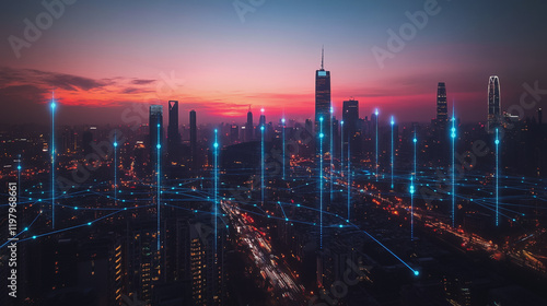 Wallpaper Mural Abstract business man stands on the peak of success amid tall, innovative Smart city and graphs with statistics to analyze business potential and predict future developments in company growth. Torontodigital.ca