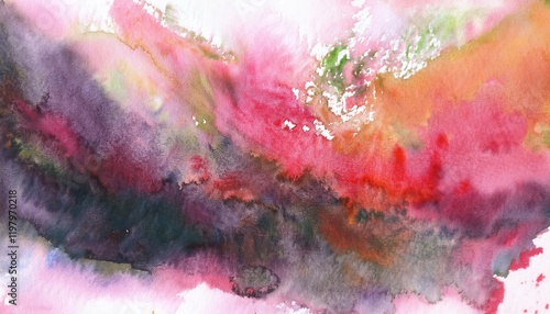 Vibrant Watercolor Abstraction A HandPainted Symphony of Colors and Textures in an Ethereal Landscape, Captured at3 on photo