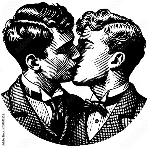 Gay Men Couple Kiss