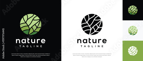 Nature leaf circle logo design. Nature leaf logo template. Nature logo symbol icon