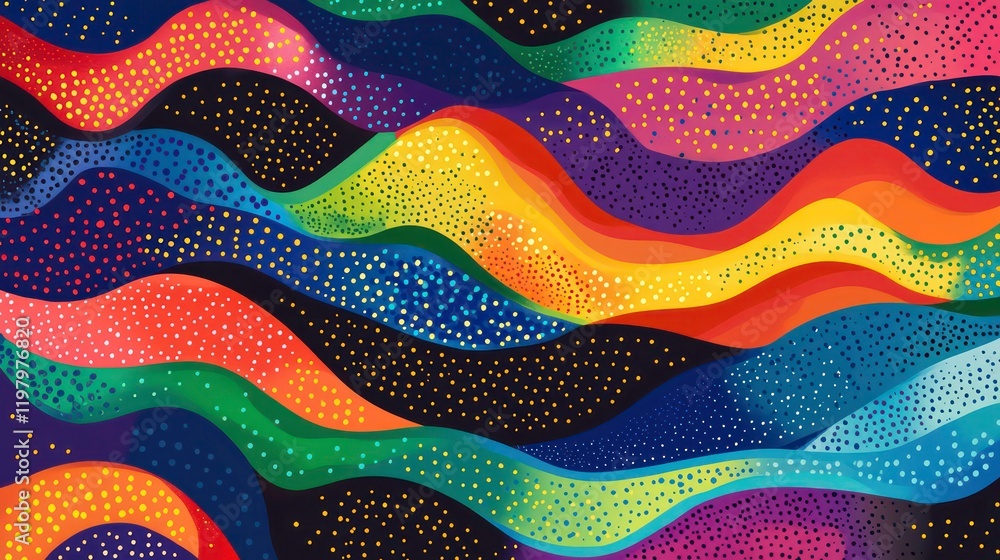 Abstract colorful wavy background with glittering dots. Abstract colorful wavy background with glittering dots.
