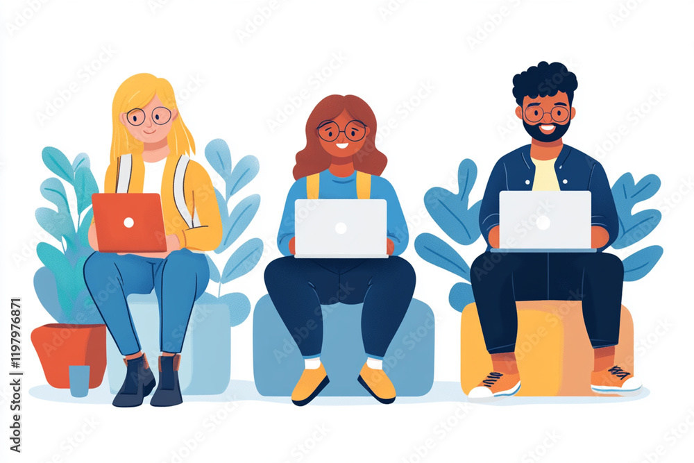 Naklejka premium Collaborative remote team working together on a project during video conference