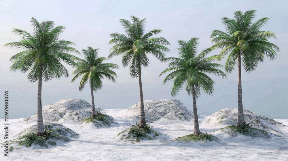 Tropical palms on sandy island, ocean background, travel poster Tropical palms on sandy island, ocean background, travel poster