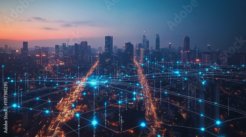 Wallpaper Mural abstract, business, team, stands, peak, success, Abstract business man stands on the peak of success amid tall, innovative Smart city and graphs with statistics to analyze business potential and predi Torontodigital.ca