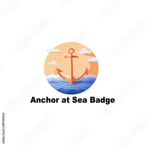 Anchor At Sea Vector Logo Design