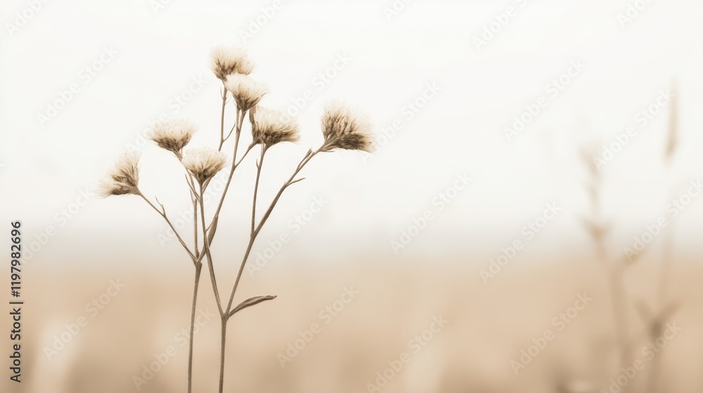 Obraz premium Delicate wildflowers in sepia tones against a blurred background.