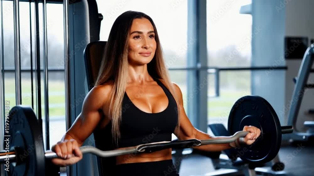 A 4K video of a woman performing chest exercises on a gym bench, emphasizing strength training. A 4K video of a woman performing chest exercises on a gym bench, emphasizing strength training.