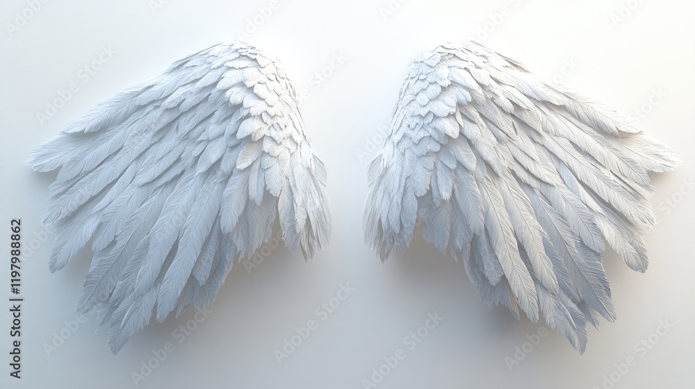 Obraz premium Elegant White Feather Wings on a Light Background for Fantasy Design