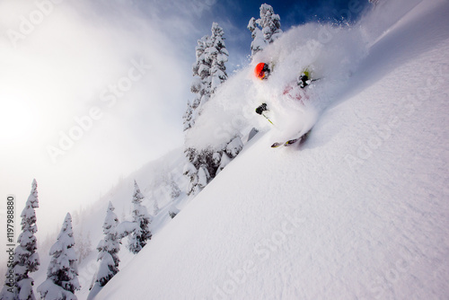 Skier emerging from a powder turn