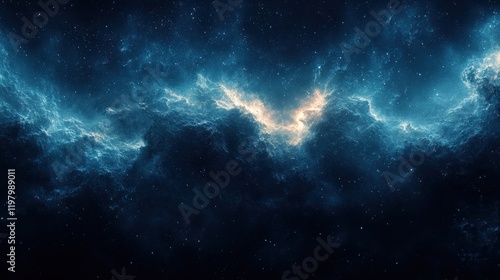 Fototapeta Naklejka Na Ścianę i Meble -  Vast cosmic nebula illuminated by starlight, showcasing swirling clouds and distant stars in space