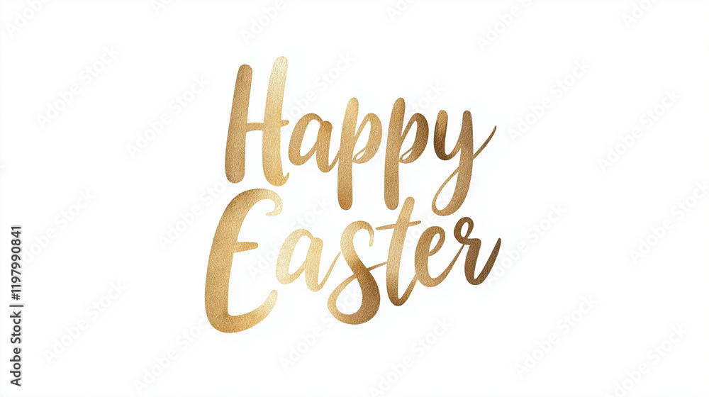 Fototapeta premium Golden Easter greeting text on white background. Typography design. Holiday greeting concept. Lettering for banner, card, sticker and social media. 