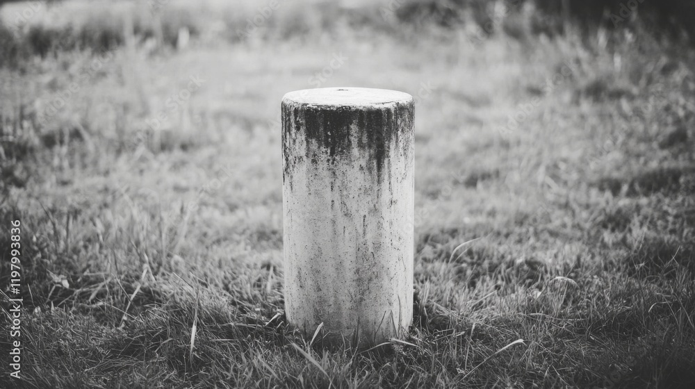Weathered cylindrical post in grassy field. Weathered cylindrical post in grassy field.