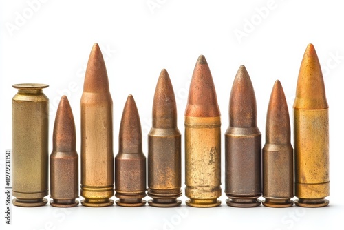 military artillery shells from the second world war, isolated against a white background photo