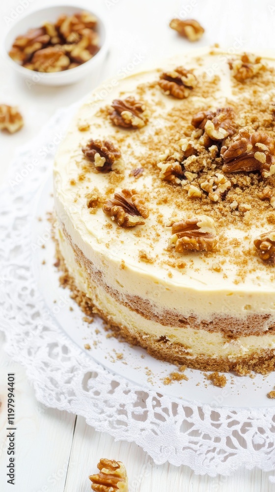 Stunning Walnut Cake with Creamy Layers and Crispy Topping Stunning Walnut Cake with Creamy Layers and Crispy Topping