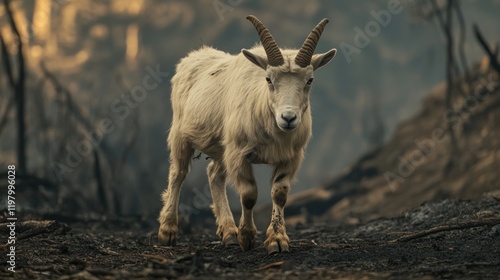 Resilience: A Goat Amidst the Ashes photo