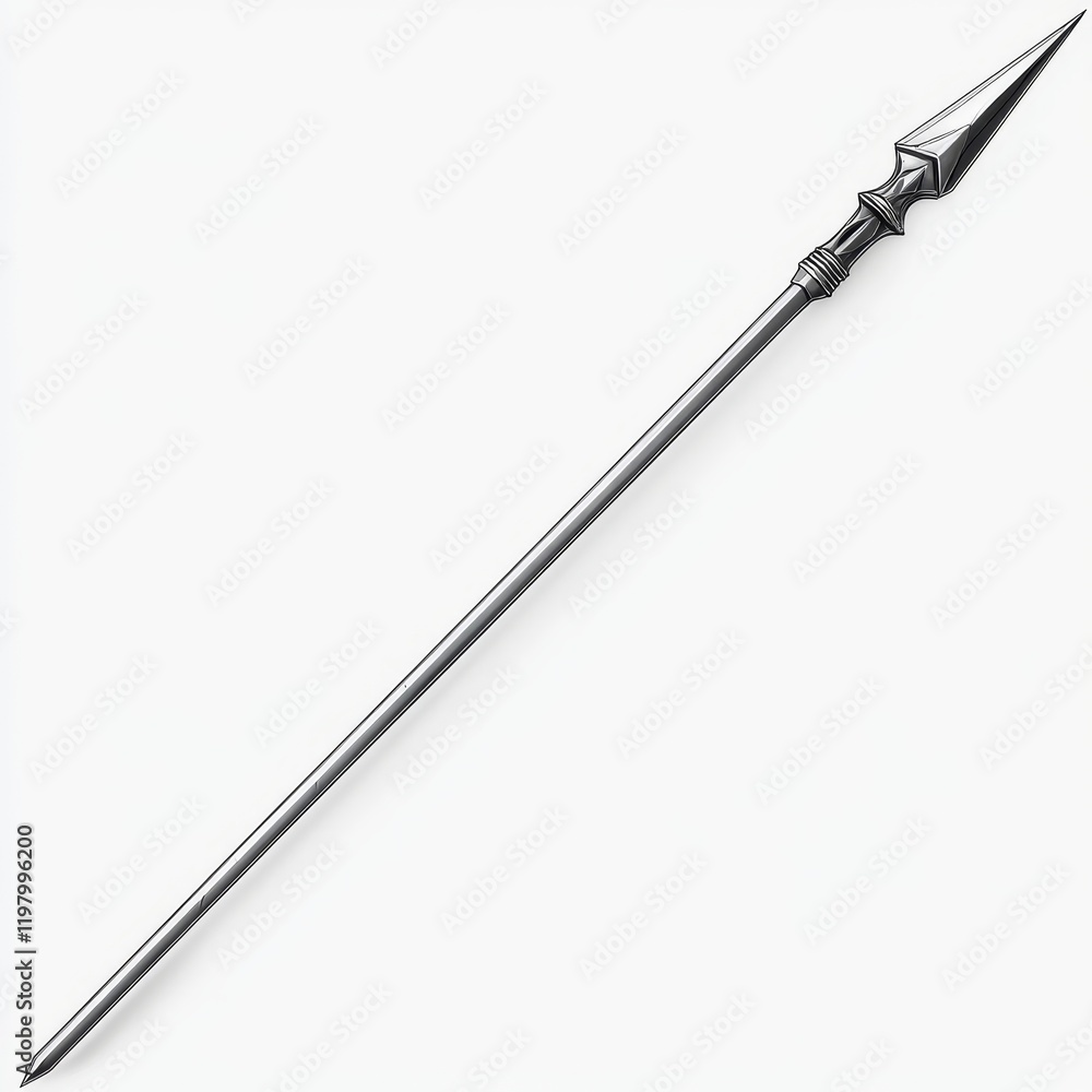 A clear depiction of a traditional spear with a wooden shaft and a sharp metal tip, suitable for historical, cultural, or weaponry designs. A clear depiction of a traditional spear with a wooden shaft and a sharp metal tip, suitable for historical, cultural, or weaponry designs.