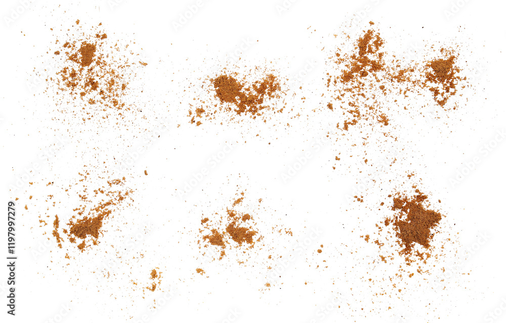 Set garam masala ground flying, minced spice blend, isolated on white, clipping Set garam masala ground flying, minced spice blend, isolated on white, clipping
