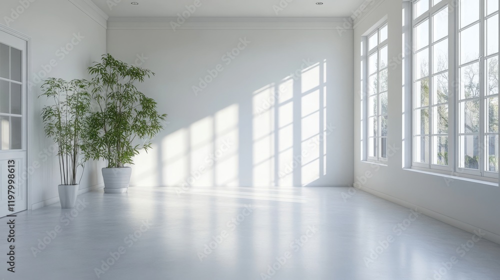 A large, empty room featuring light-colored walls and wooden flooring, illuminated by soft sunlight streaming through spacious windows. The atmosphere is calm and inviting A large, empty room featuring light-colored walls and wooden flooring, illuminated by soft sunlight streaming through spacious windows. The atmosphere is calm and inviting